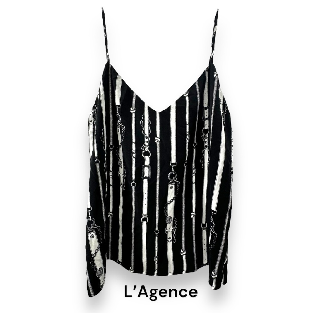 L'Agence 100% Silk Cami Black/White Belt Design